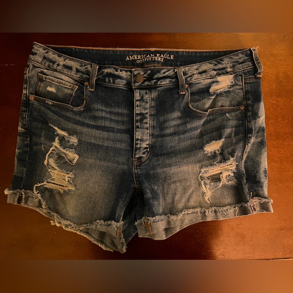 American Eagle Outfitters Distressed Denim Shorts - Dark Blue